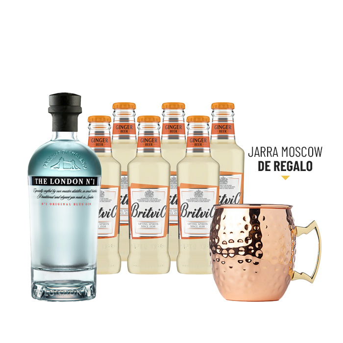 1 Gin London + 6 Britvic Ginger Beer 200cc + 1 Jarra Moscow Mule