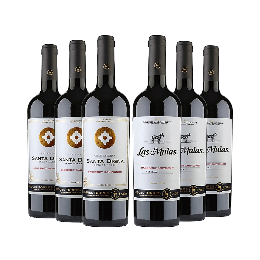 3 Vinos Santa Digna Cabernet Sauvignon 750cc + 3 Vinos Las Mulas Cabernet Sauvignon 750cc