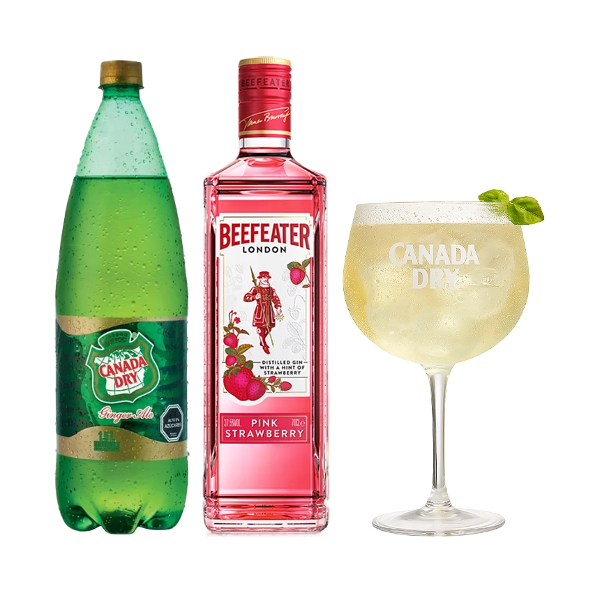 1 Gin Beefeater Pink 750cc + 1 Canada Dry Ginger Ale 1.5L + 1 Copón Canada Dry
