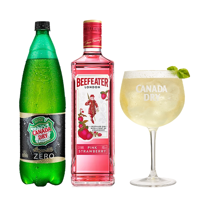 1 Gin Beefeater Pink 750cc + 1 Canada Dry Ginger Ale Zero 1.5L + 1 Copón Canada Dry