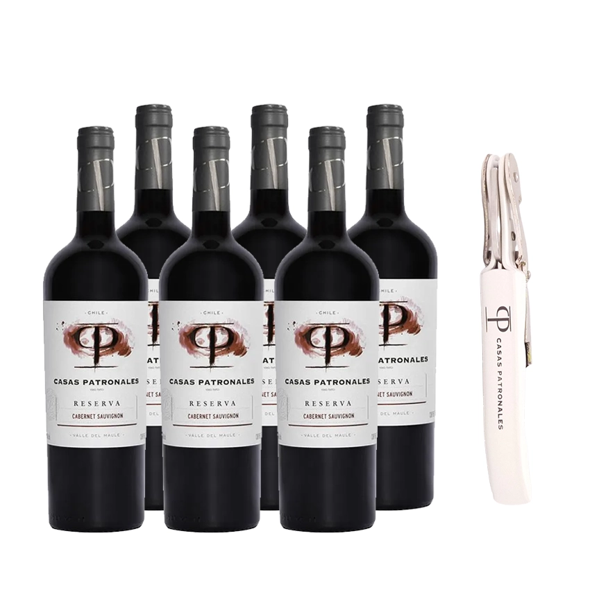 6 Vinos Casas Patronales Reserva Cabernet Sauvignon 750cc + 1 Descorchador Casas Patronales