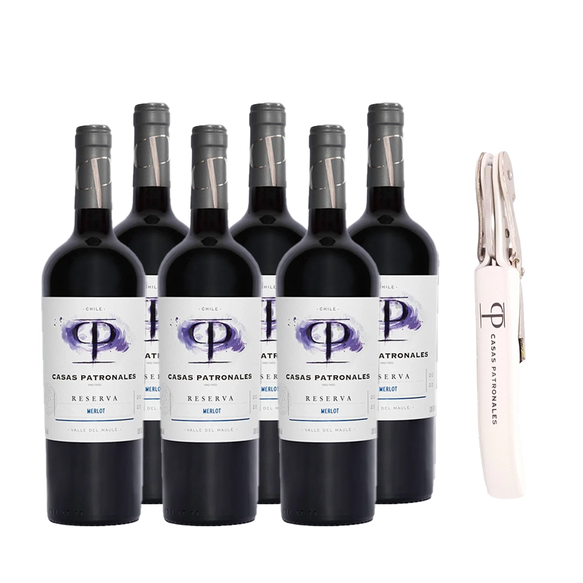 6 Vinos Casas Patronales Reserva Merlot 750cc + 1 Descorchador Casas Patronales