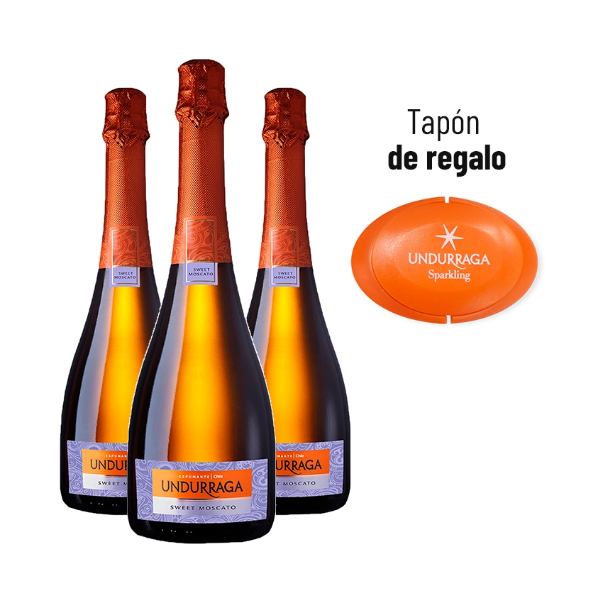 3 Espumantes Undurraga Moscato 750cc + 1 Tapón Undurraga