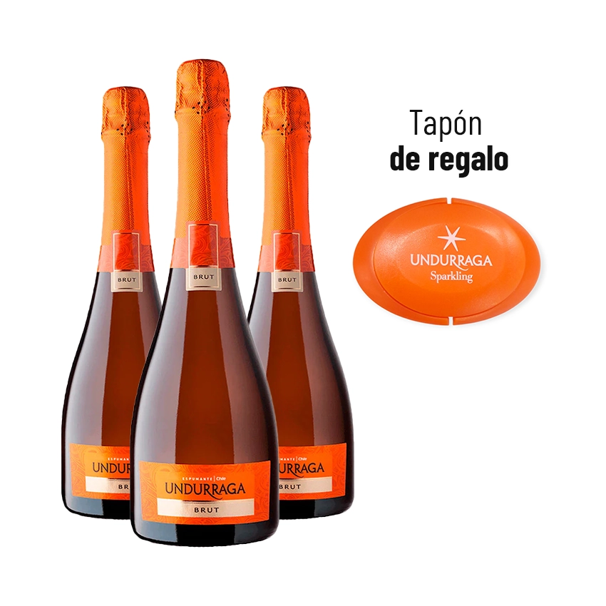 3 Espumantes Undurraga Brut 750cc + 1 Tapón Undurraga