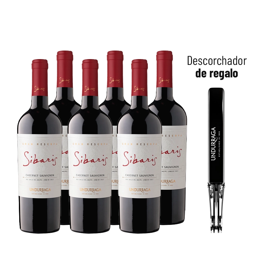 6 Vinos Sibaris Cabernet Sauvignon 750CC + 1 Descorchador Undurraga