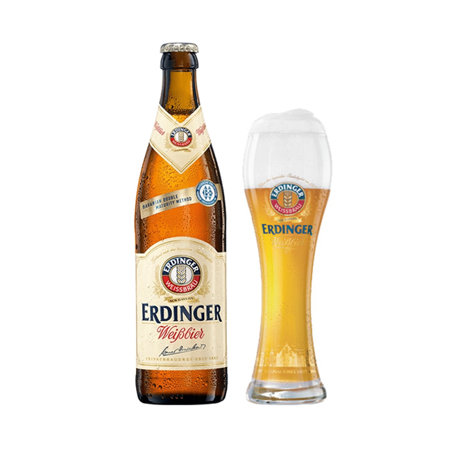 Cerveza Erdinger Weissbier 500cc (12 Unidades) + 1 Copón de Vidrio Erdinger