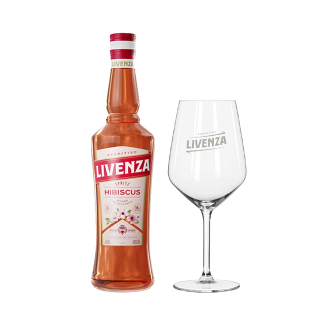 1 Licor Livenza Hibiscus 25° 750cc + 1 Copa Livenza