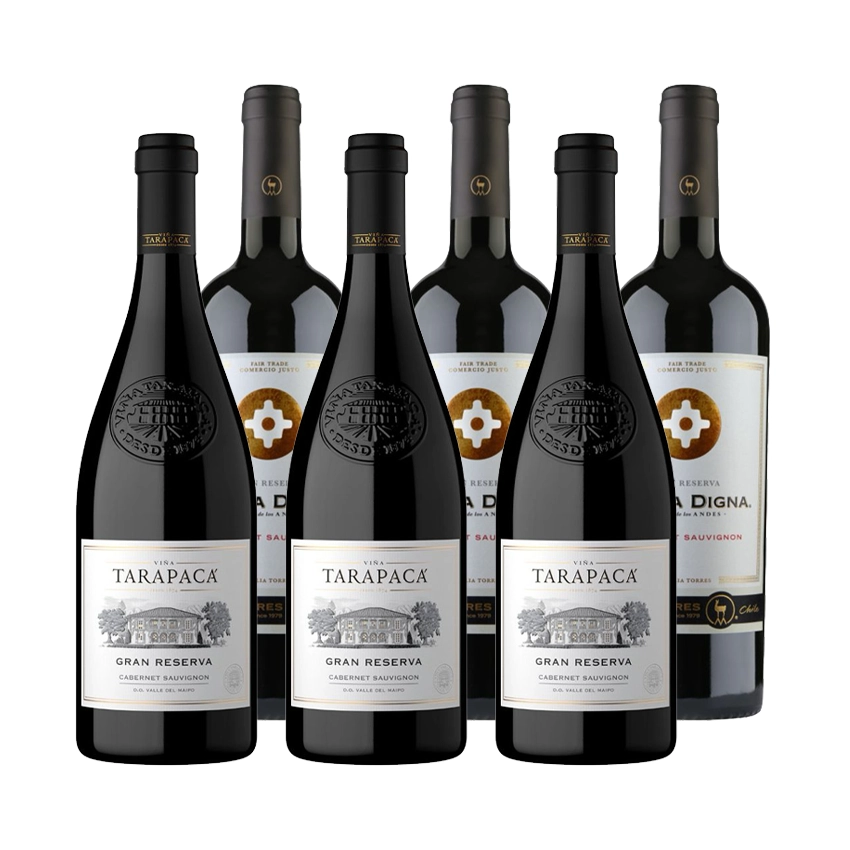 3 Vinos Tarapacá Gran Reserva Cabernet Sauvignon 750cc + 3 Vinos Santa Digna Gran Reserva Cabernet Sauvignon 750cc