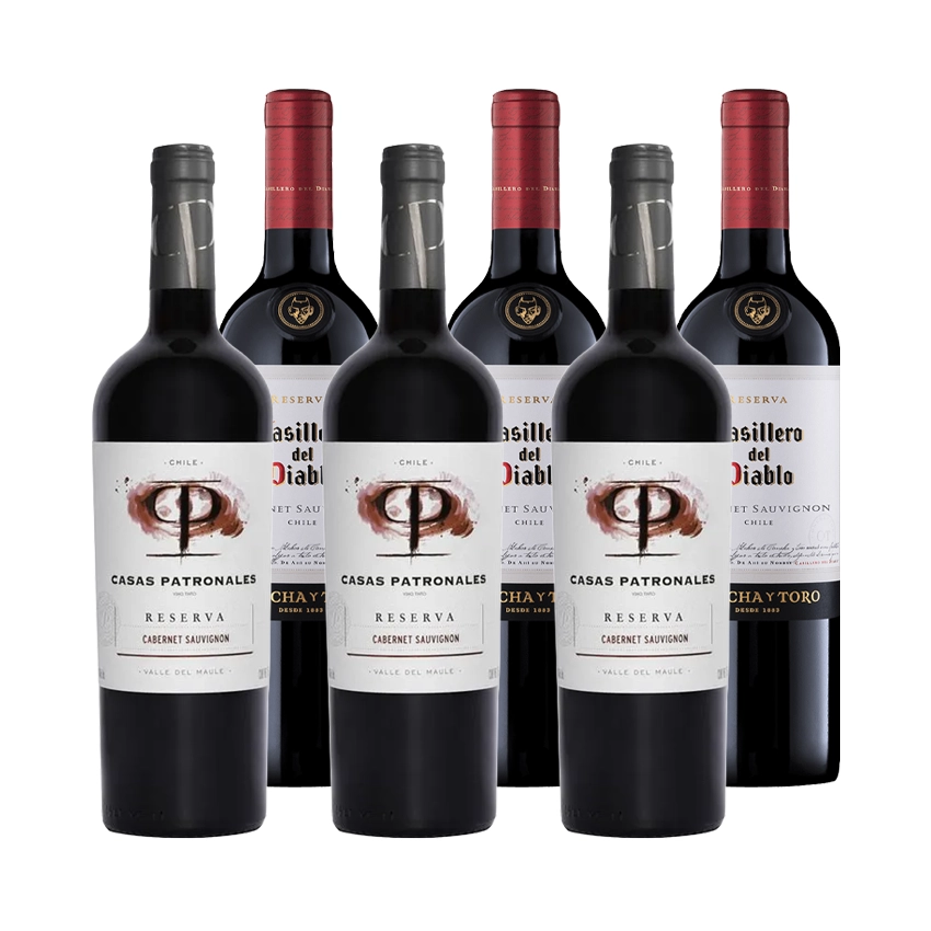 3 Vinos Casas Patronales Reserva Cabernet Sauvignon 750cc + 3 Vinos Casillero Del Diablo Cabernet Sauvignon 750cc