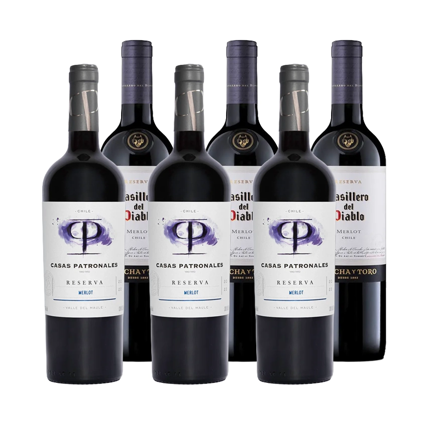 3 Vinos Casas Patronales Reserva Merlot 750cc + 3 Vinos Casillero Del Diablo Merlot 750cc