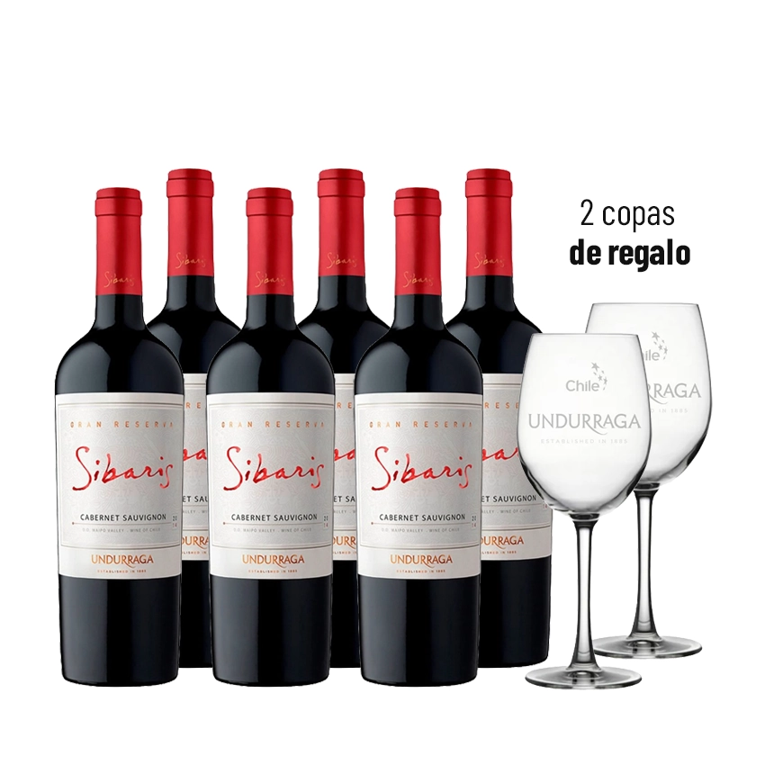 6 Vinos Sibaris Cabernet Sauvignon 750CC + 2 Copas Undurraga