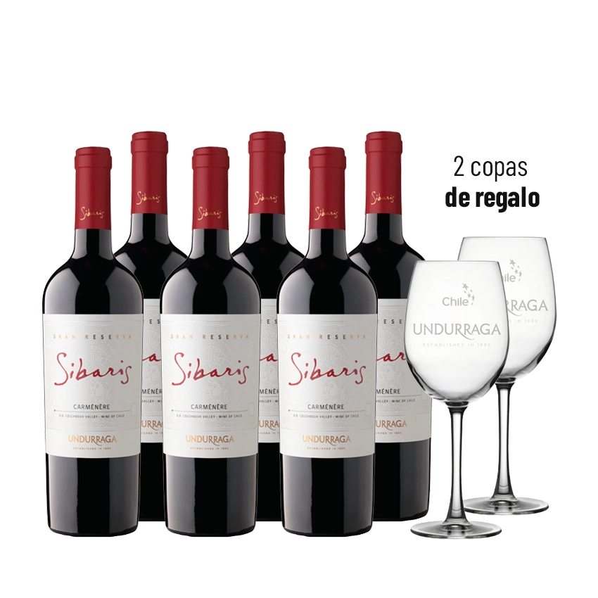6 Vinos Sibaris Carmenere 750CC + 2 Copas Undurraga