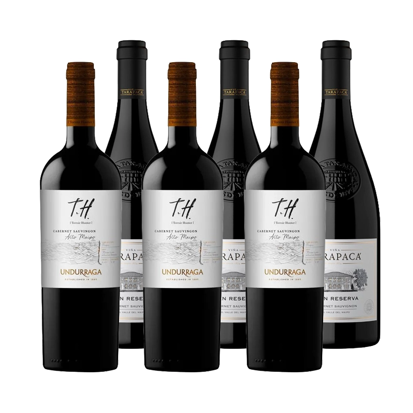 3 Vinos Undurraga TH Cabernet Sauvignon 750cc + 3 Vinos Tarapacá Gran Reserva Cabernet Sauvignon 750c