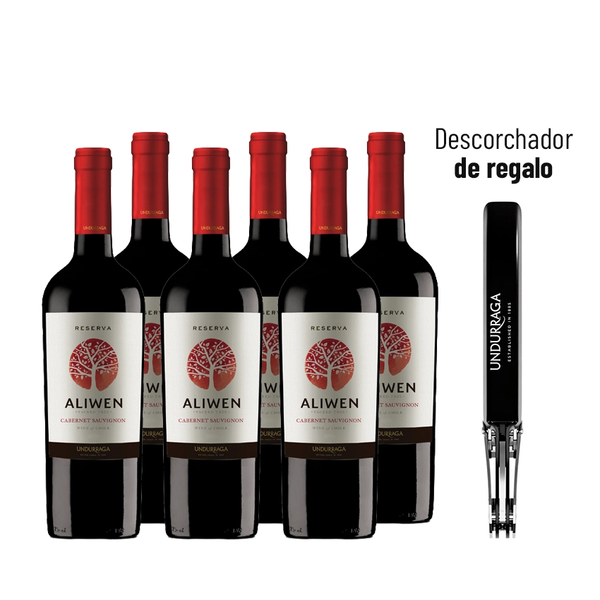 6 Vinos Undurraga Aliwen Cabernet Sauvignon 750cc + 1 Descorchador Undurraga