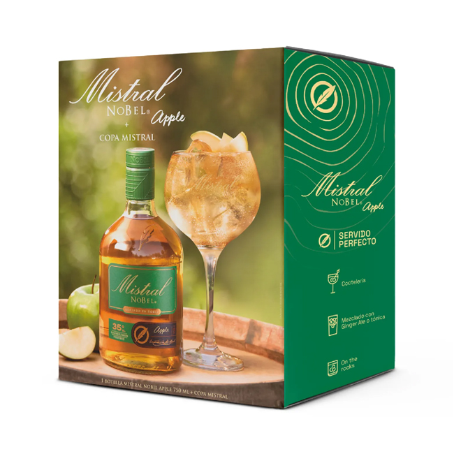 Pisco Mistral Nobel Apple 750cc + Copa