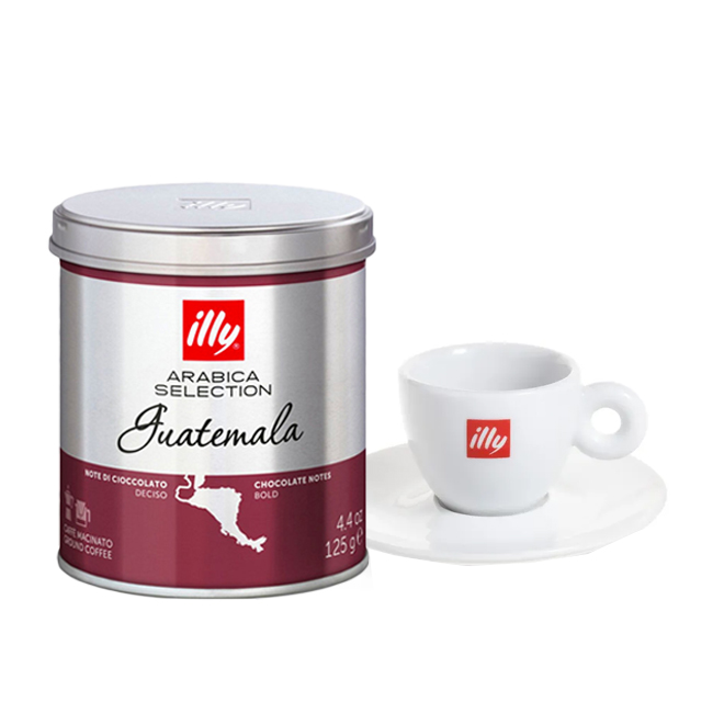 Café Illy Molido Arabica Selección Guatemala Lata 125gr + 1 Taza Con Platillo Illy
