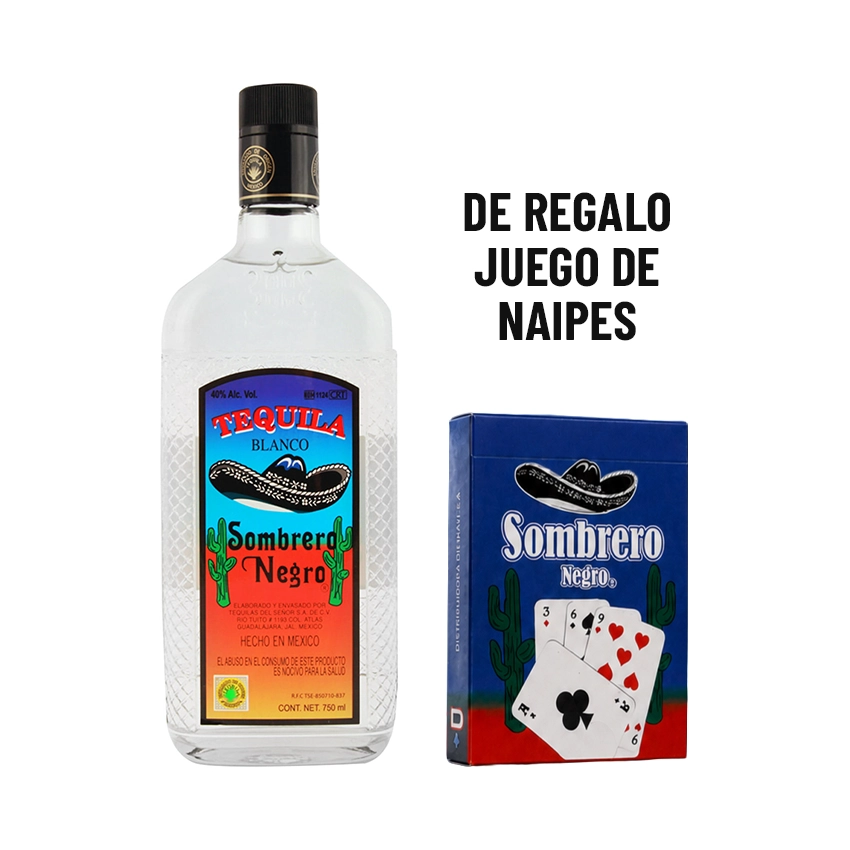 1 Tequila Sombrero Negro 750CC + 1 Juego de Naipes Sombrero Negro