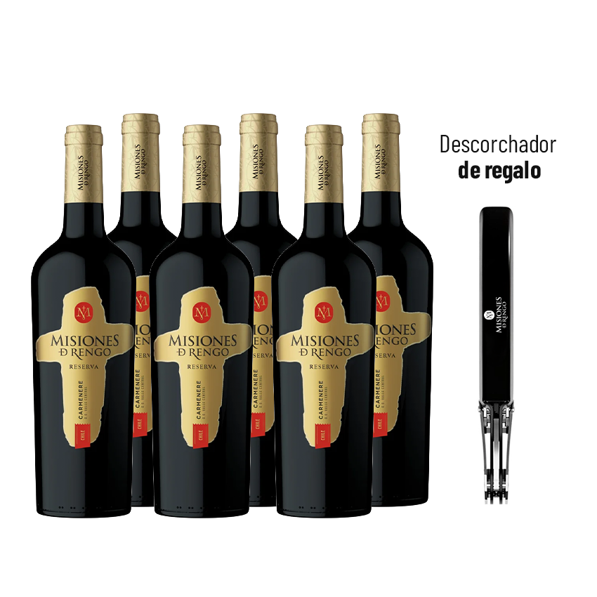 6 Vinos Misiones De Rengo Reserva Carmenere 750cc + 1 Descorchador Misiones de Rengo
