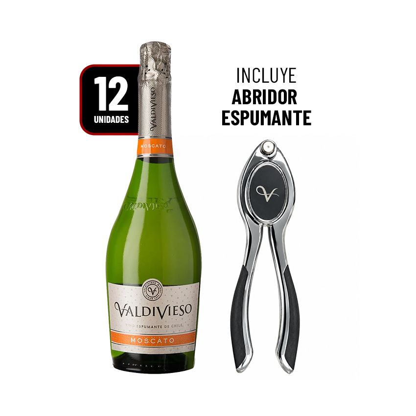 12 Espumantes Valdivieso Moscato 750cc + 1 Abridor de Espumante Valdivieso